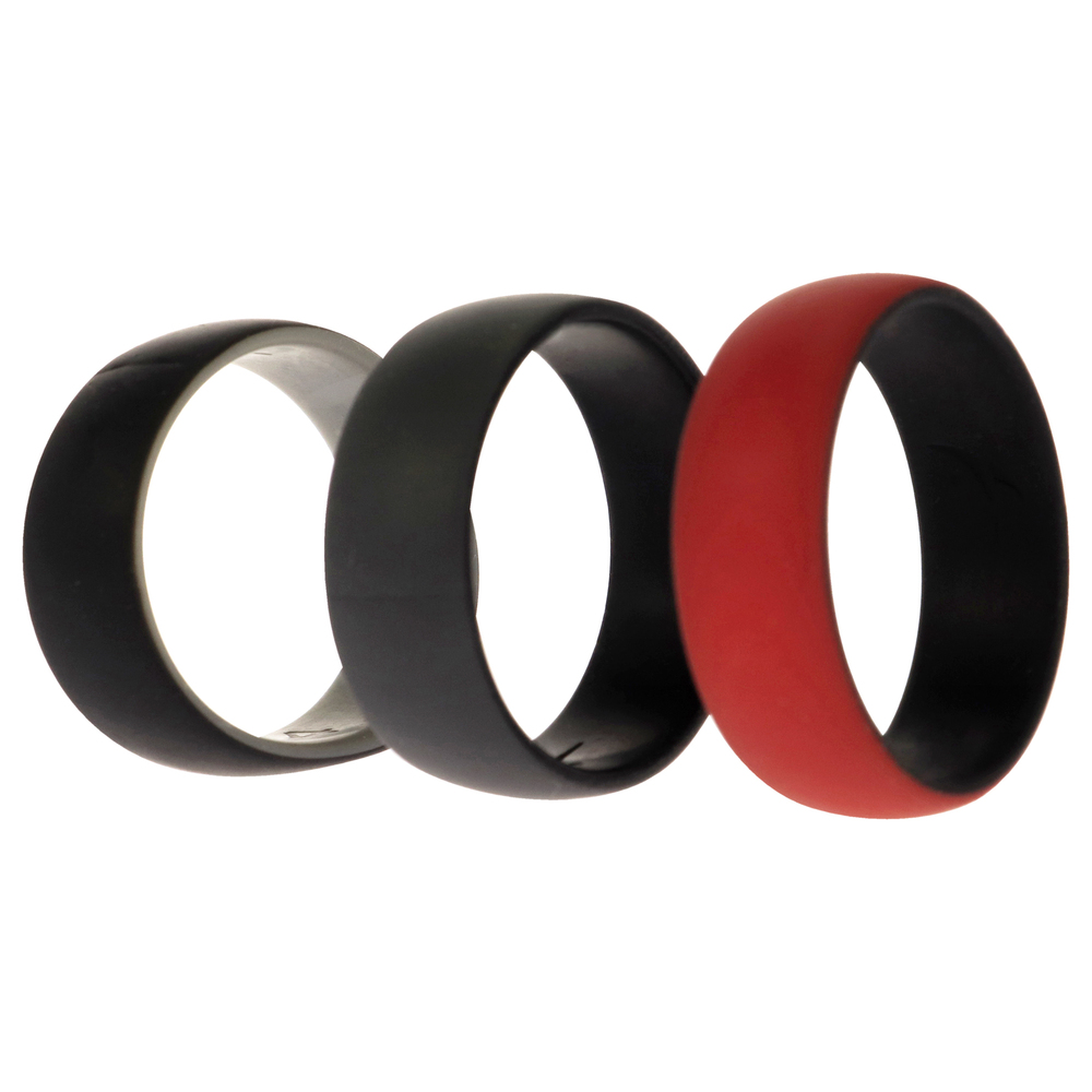 Silicone Wedding 2Layer Dome Ring Set - Black-Red by ROQ for Men - 3 x 14